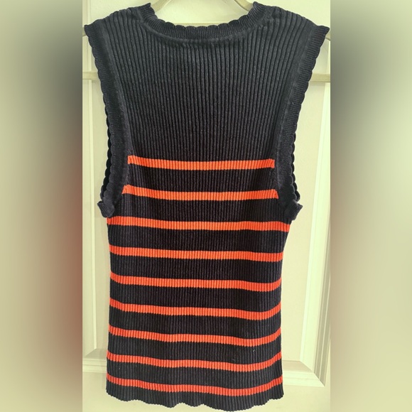 Free Assembly Womens 2XL Navy Red Striped Ribbed Sleeveless Sweater Knit Top - Picture 2 of 5